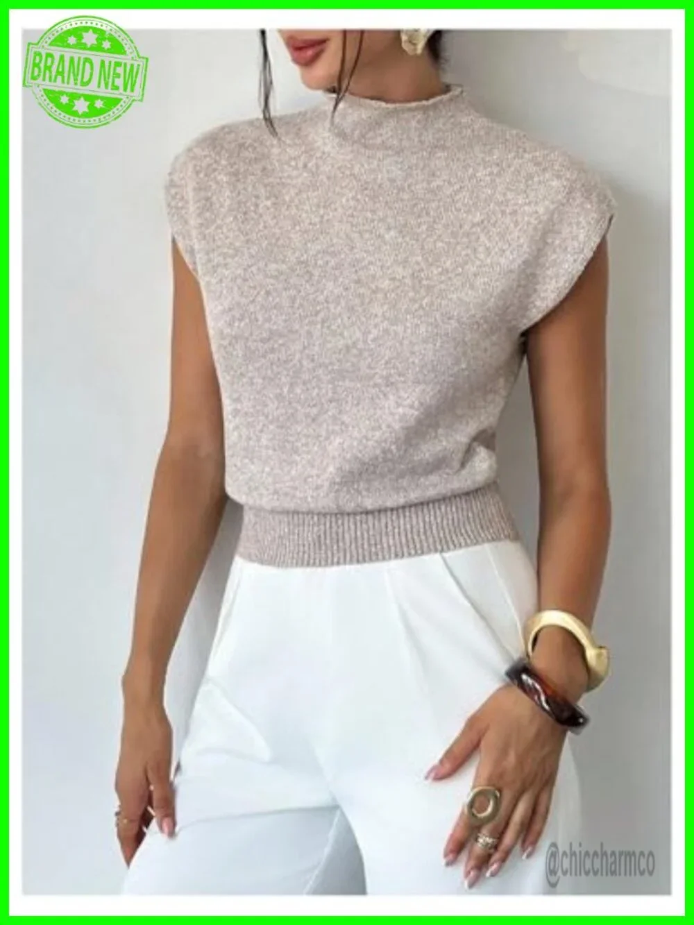 Cap Sleeve Mock Neck Sweater Vest Sleeveless Knitwear Tops